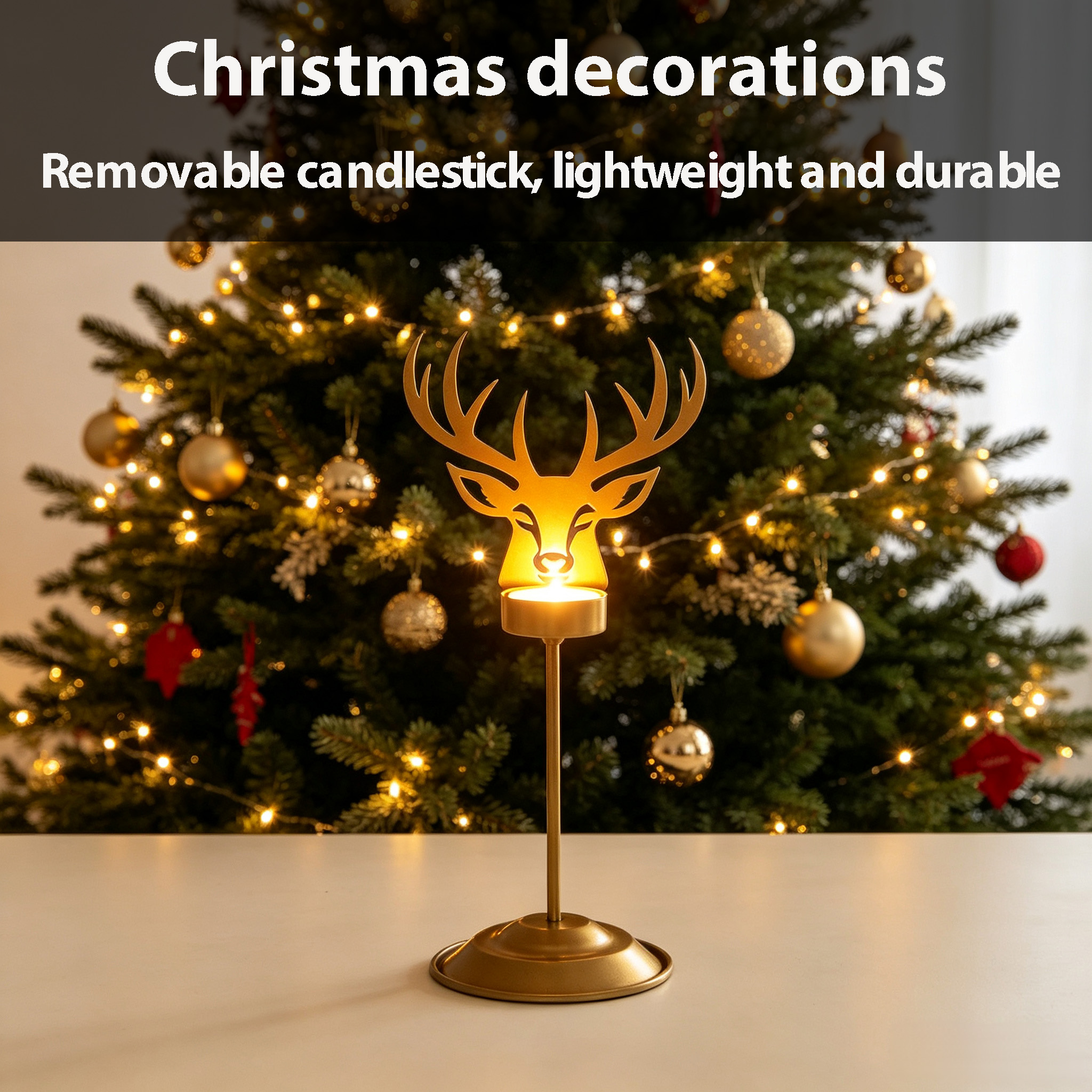 Rustic Christmas Deer Candle Holder Decoration — view 5