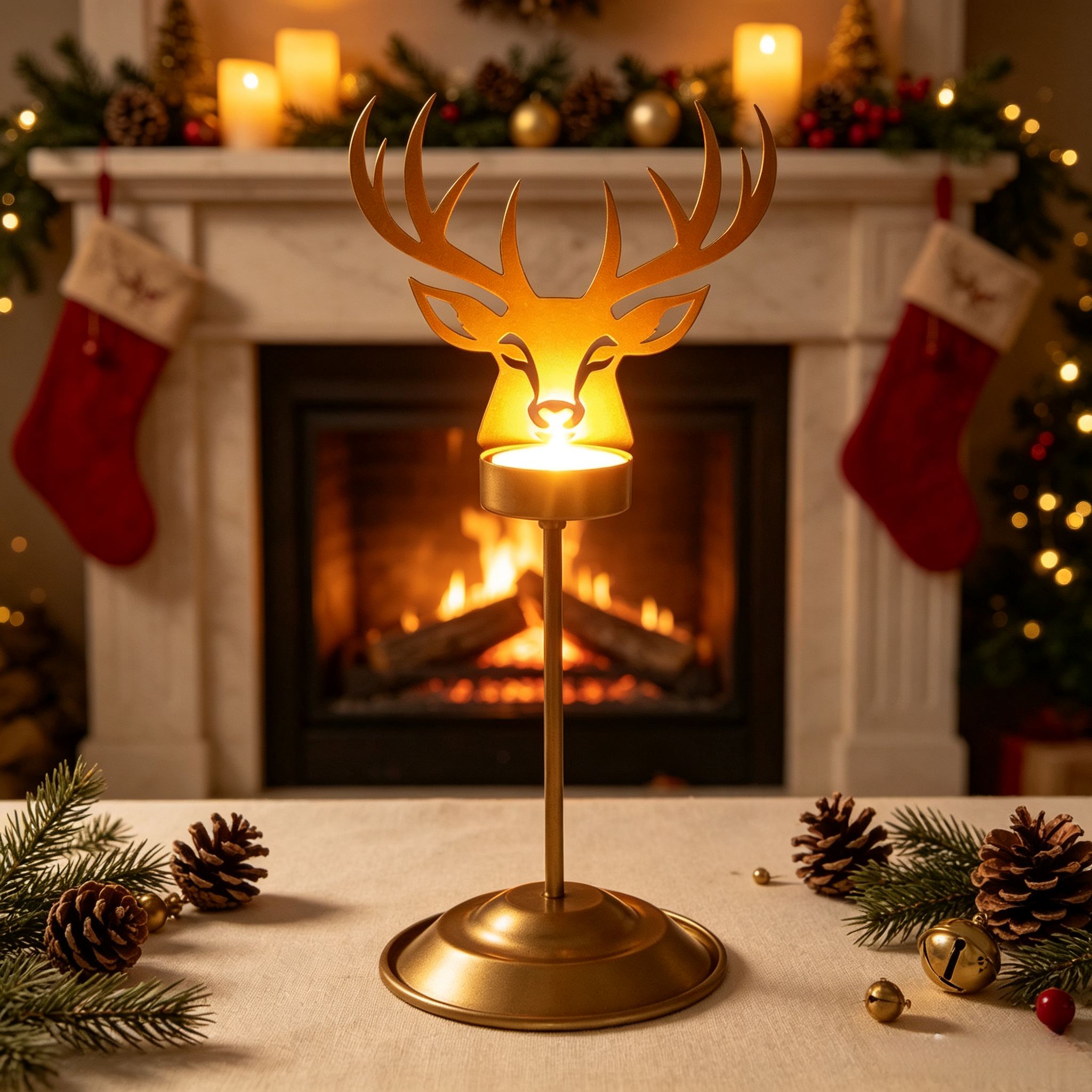 Rustic Christmas Deer Candle Holder Decoration