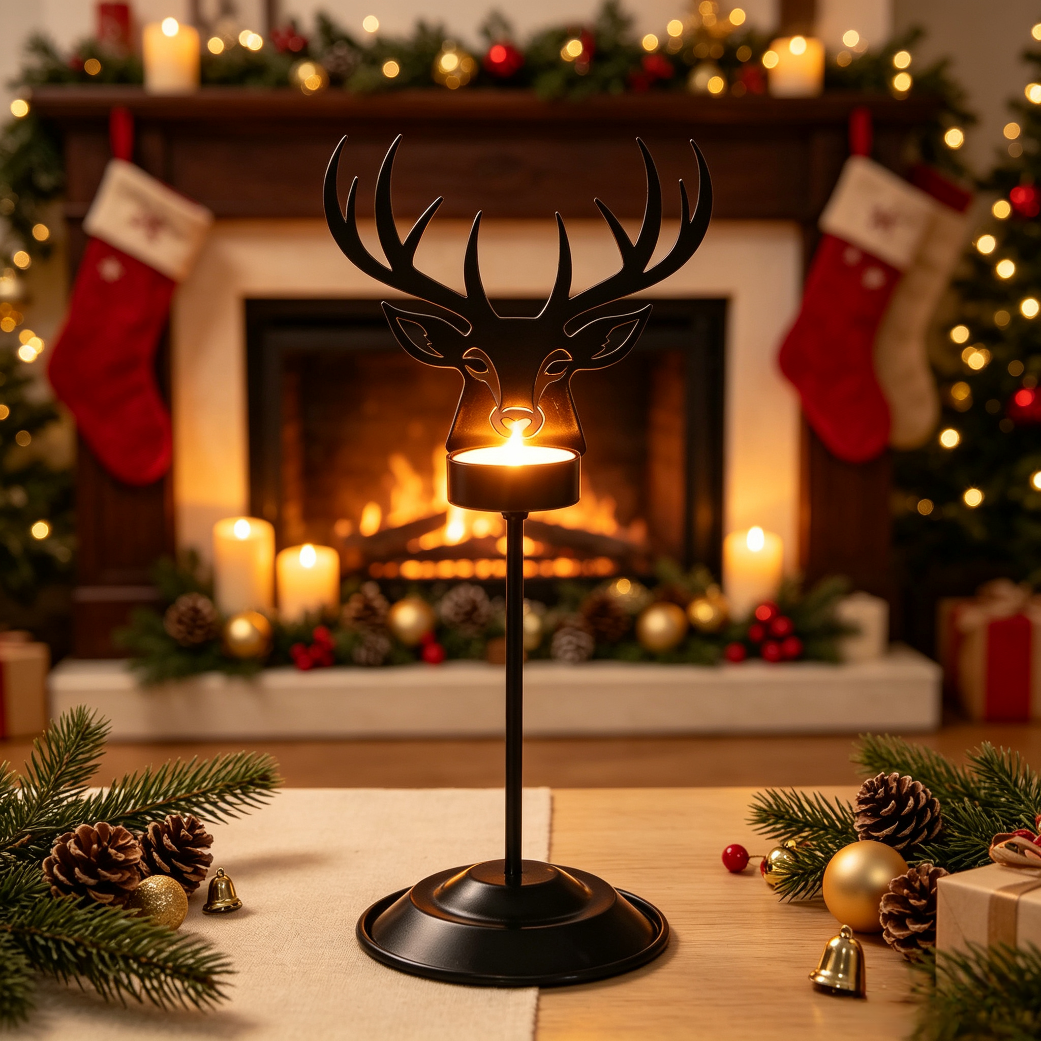 Rustic Christmas Deer Candle Holder Decoration — view 6