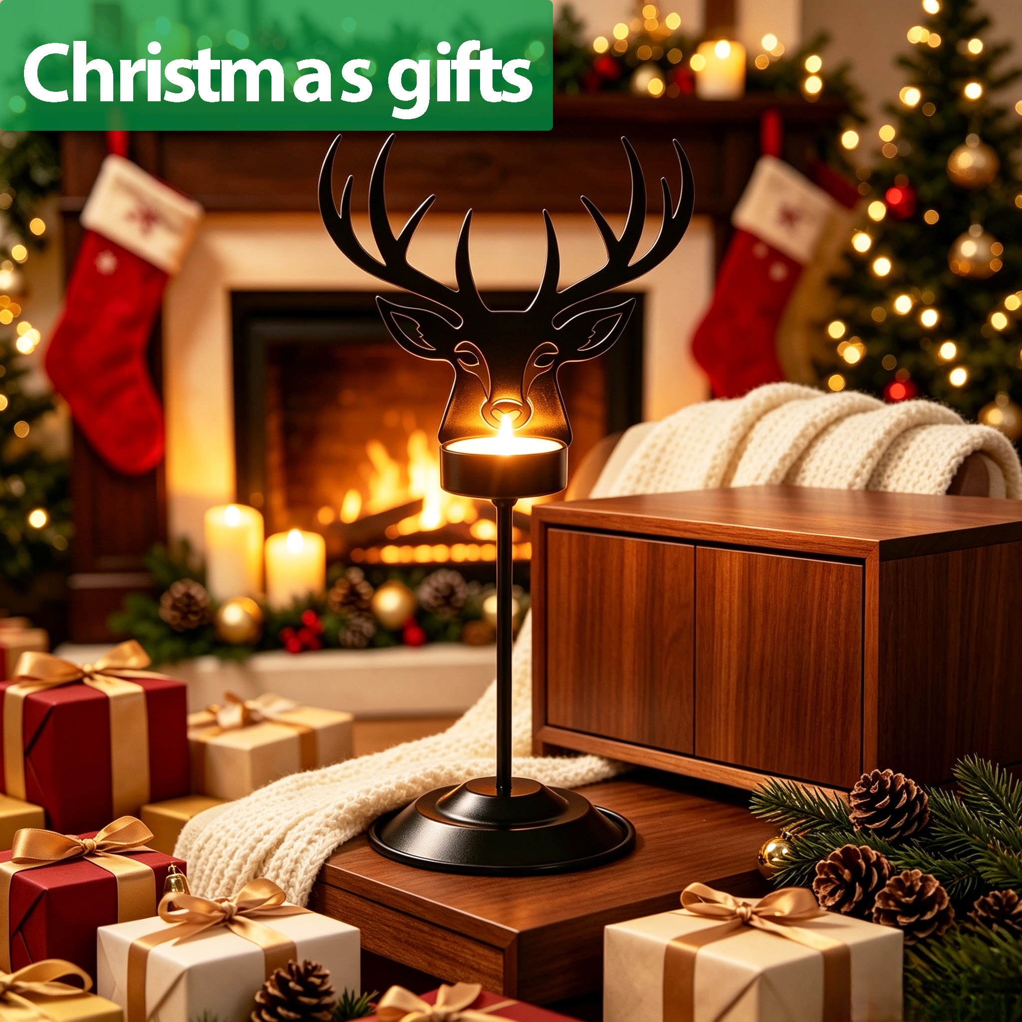 Rustic Christmas Deer Candle Holder Decoration — view 7