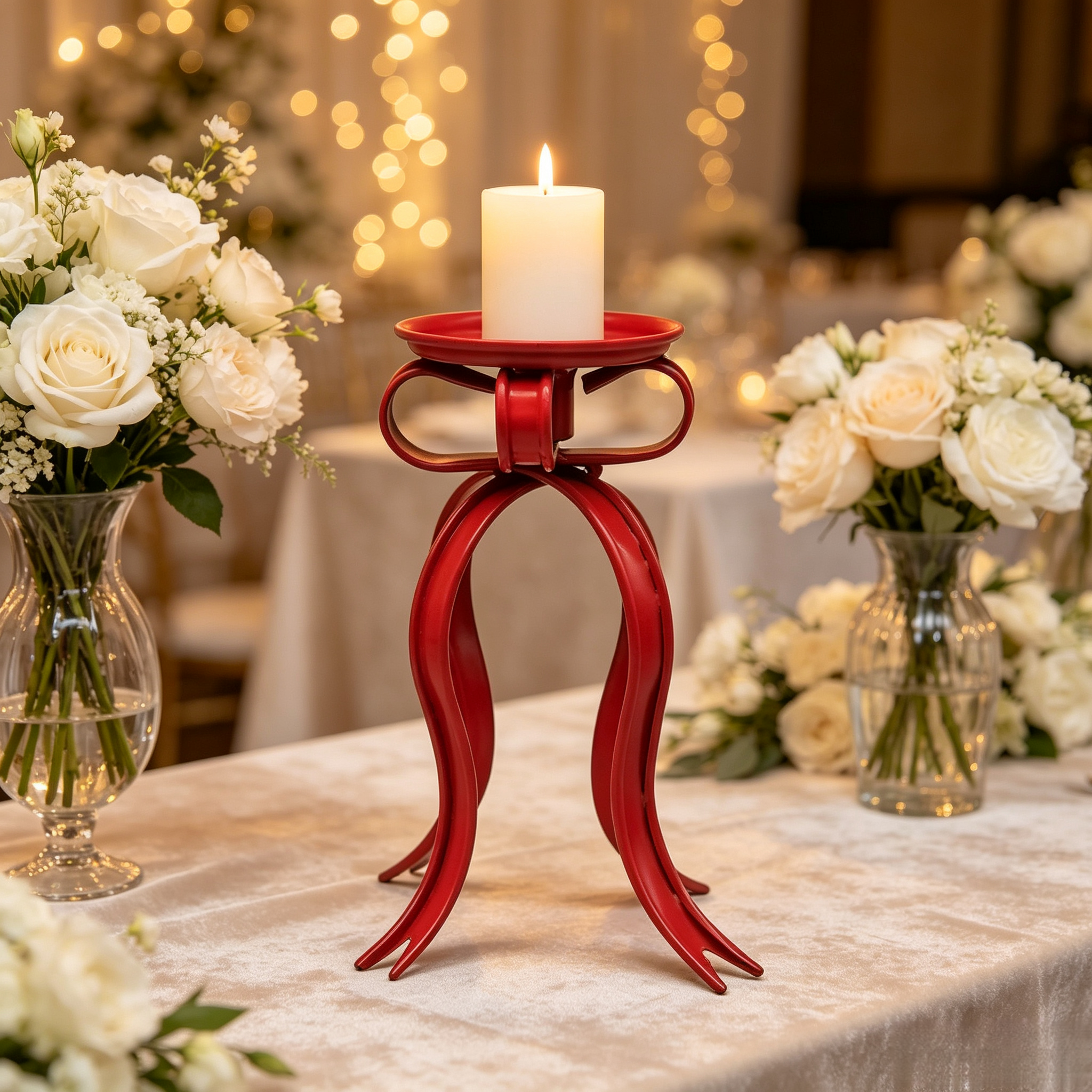 Christmas Candle Holder Red Bowknot Decor — view 2