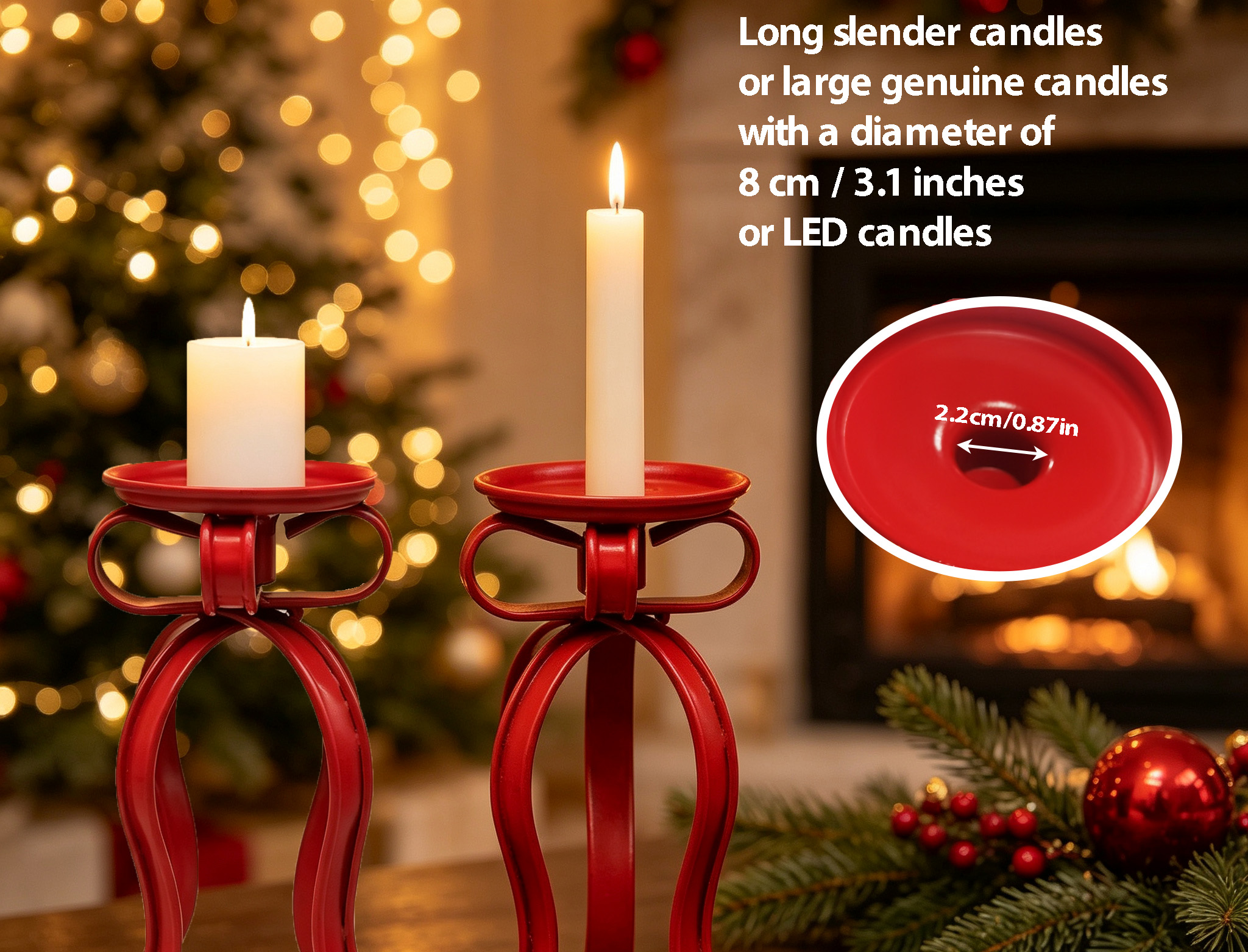 Christmas Candle Holder Red Bowknot Decor