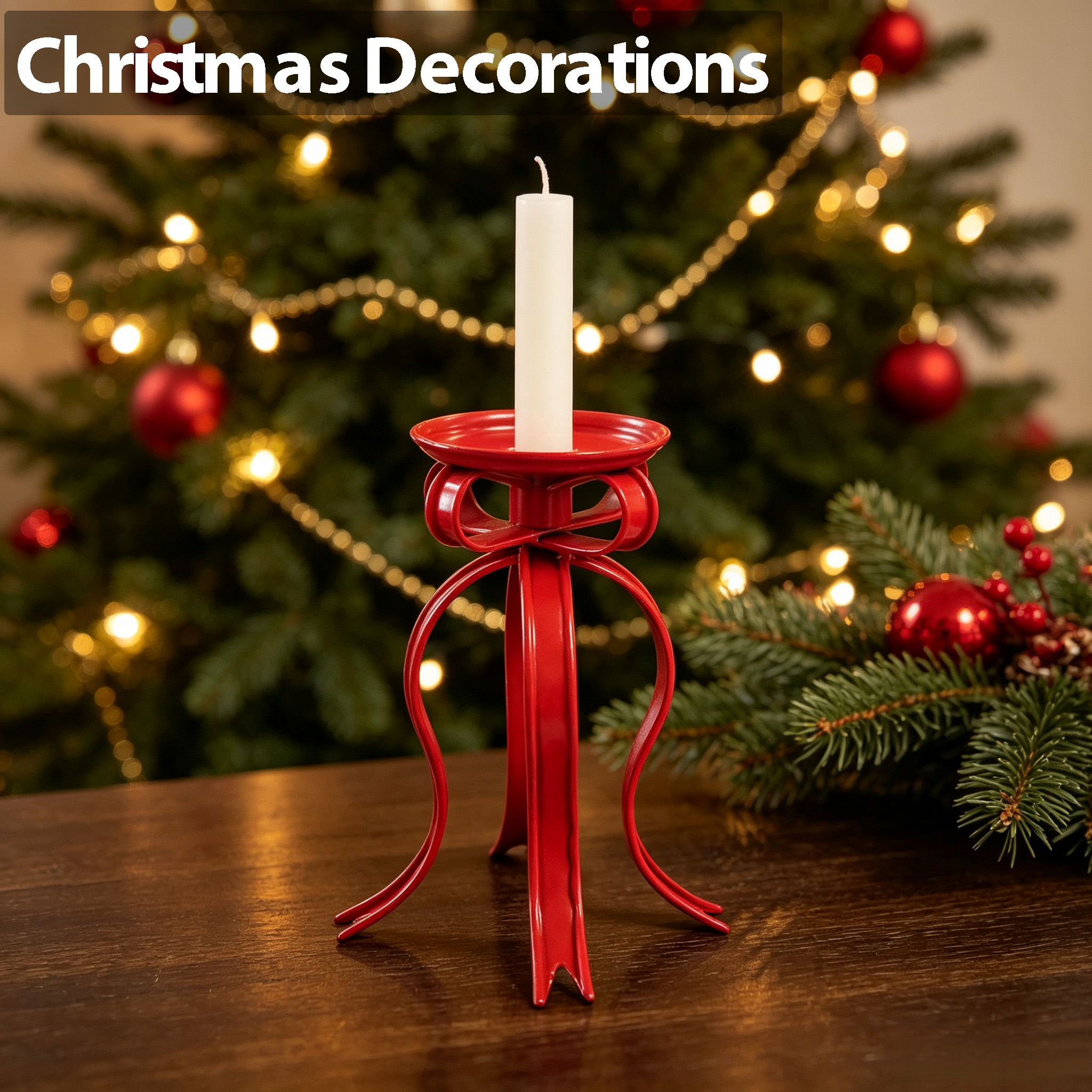 Christmas Candle Holder Red Bowknot Decor — view 4