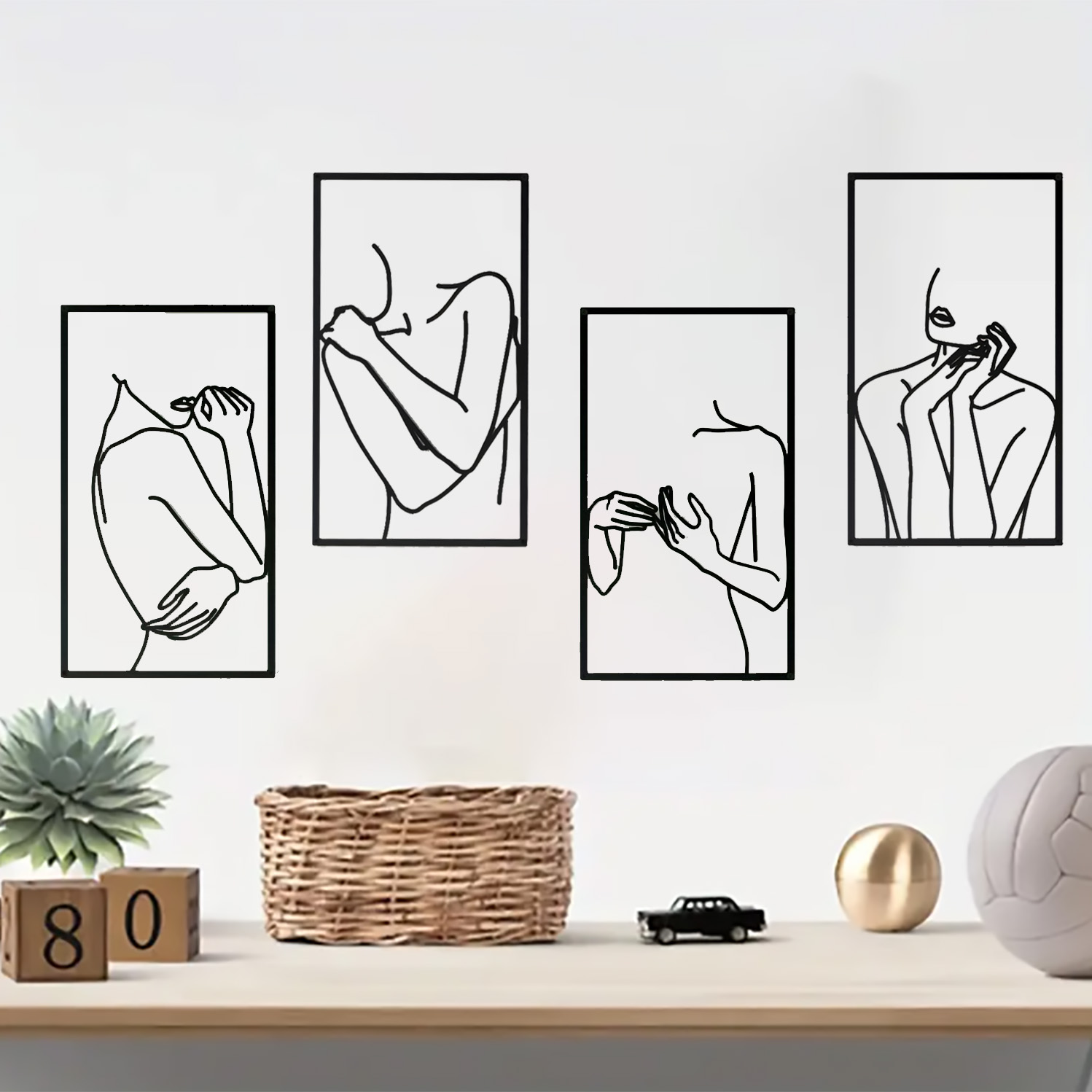 4-piece different dynamic human figure art picture frames for wall hanging decoration — view 2