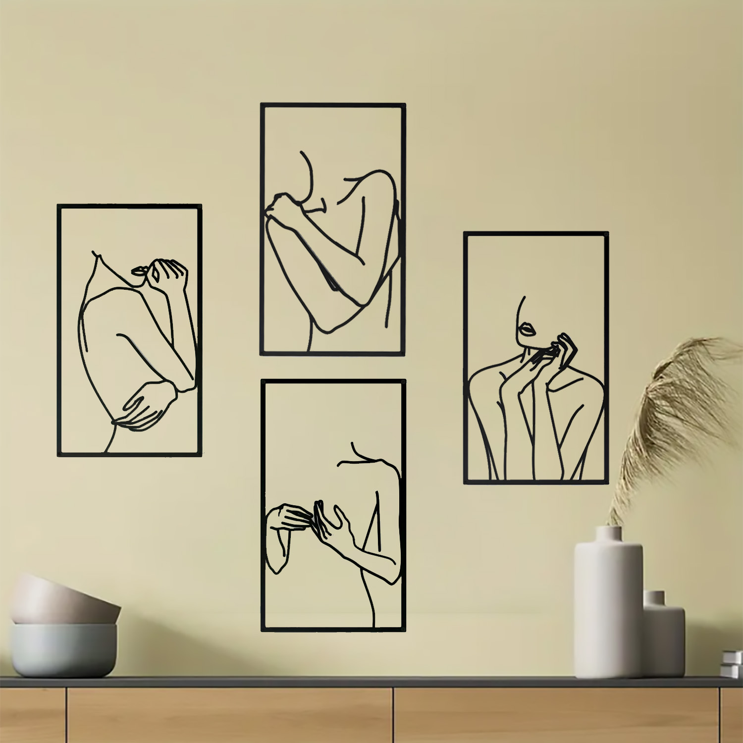 4-piece different dynamic human figure art picture frames for wall hanging decoration — view 4