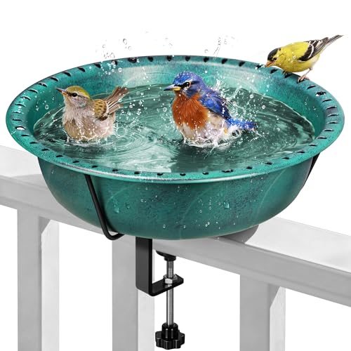 Outdoor Bird Bath and Feeder, Green ABS Bird Feeder with Adjustable Clamp — view 2