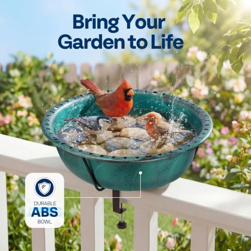 Outdoor Bird Bath and Feeder, Green ABS Bird Feeder with Adjustable Clamp — view 3