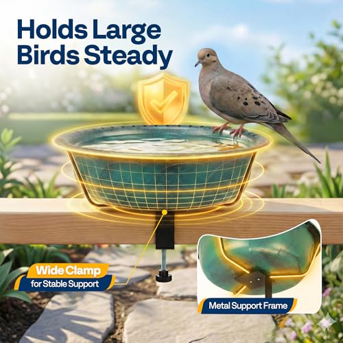 Outdoor Bird Bath and Feeder, Green ABS Bird Feeder with Adjustable Clamp — view 6