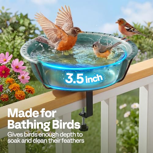 Outdoor Bird Bath and Feeder, Green ABS Bird Feeder with Adjustable Clamp — view 7