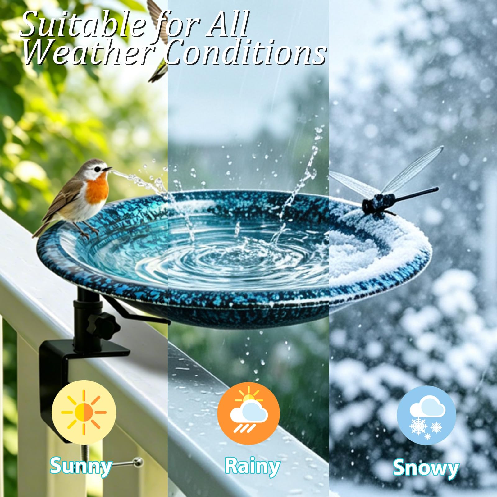 11.5 Inch Deck Mounted Blue Black Bird Bath Garden Ornament — view 4