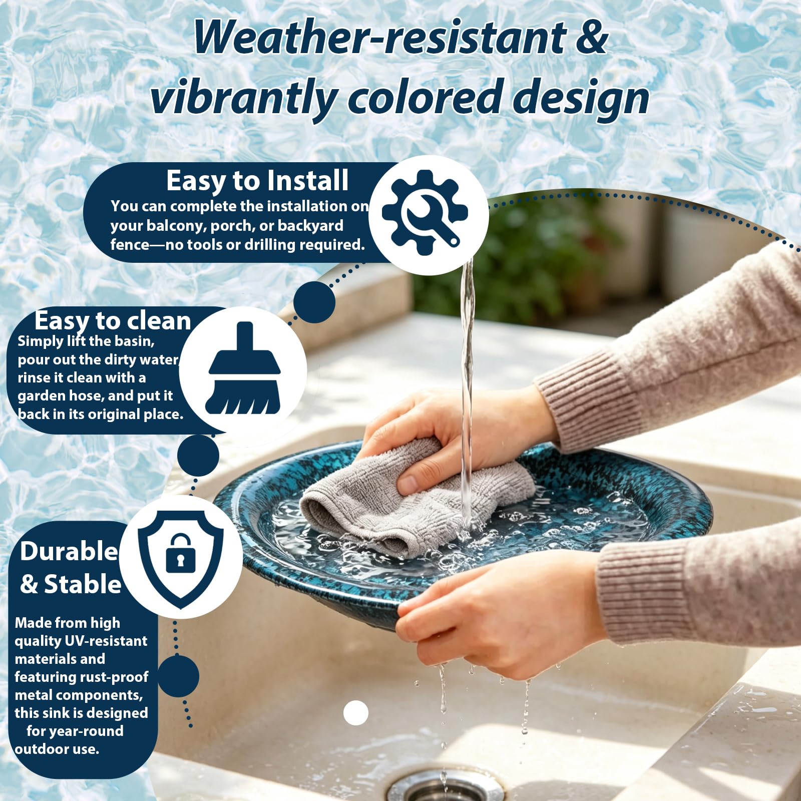 11.5 Inch Deck Mounted Blue Black Bird Bath Garden Ornament — view 6
