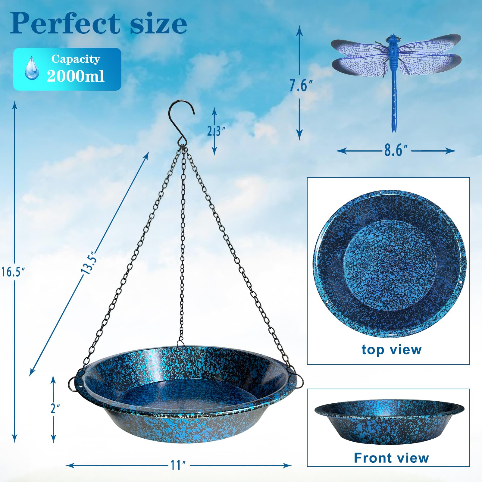 Hanging Bird Bath and Feeder Metal Garden Ornament — view 3