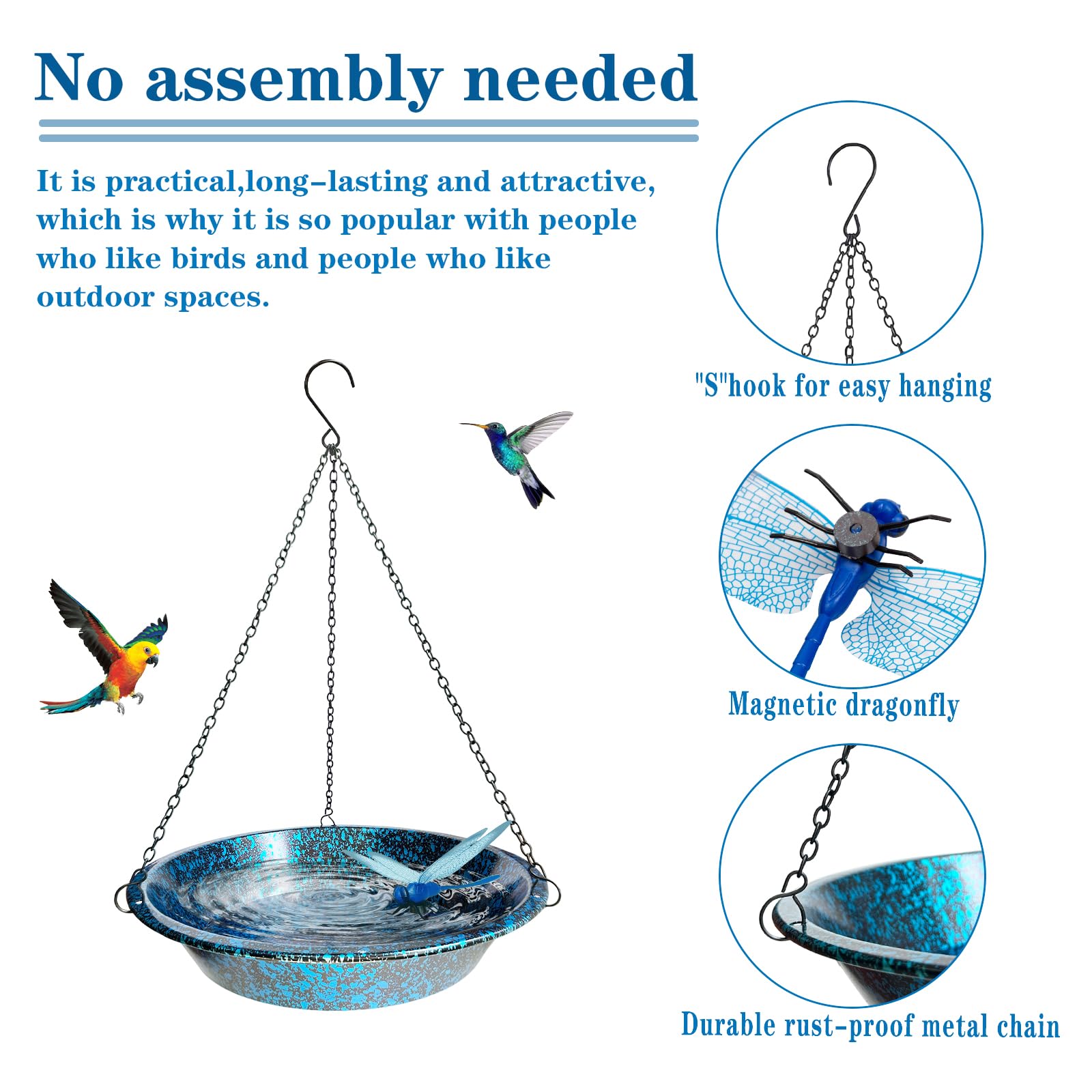 Hanging Bird Bath and Feeder Metal Garden Ornament — view 6