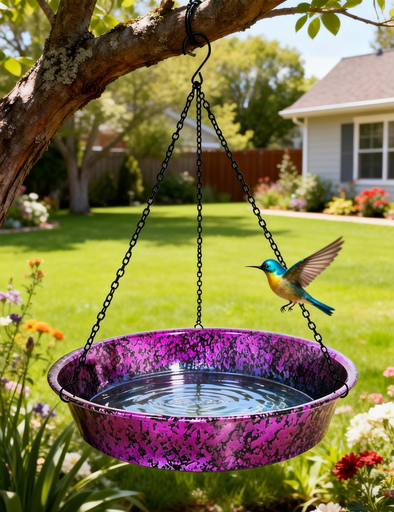 Metallic Purple Blue Bird Bath Feeder Garden Decoration — view 2