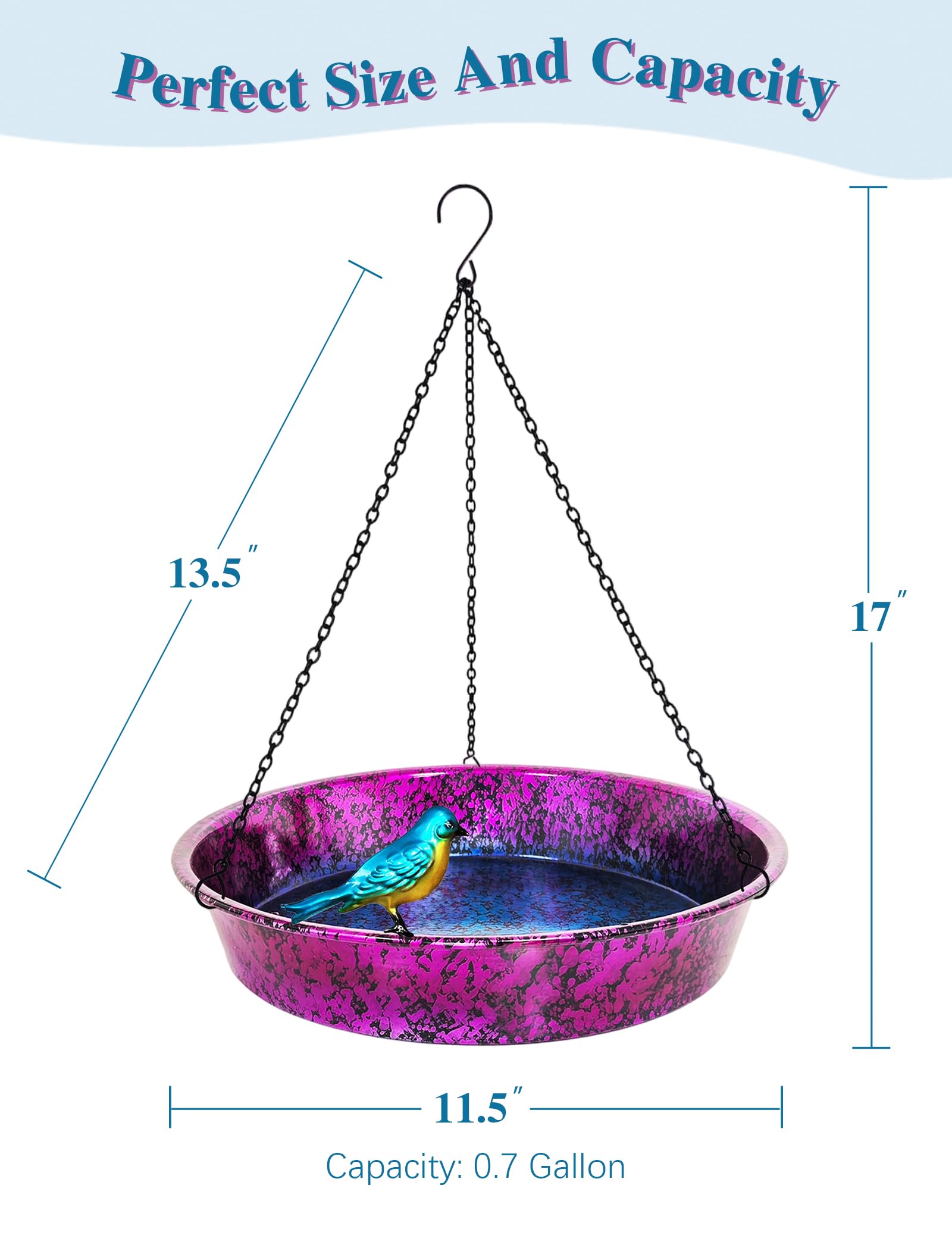 Metallic Purple Blue Bird Bath Feeder Garden Decoration — view 3