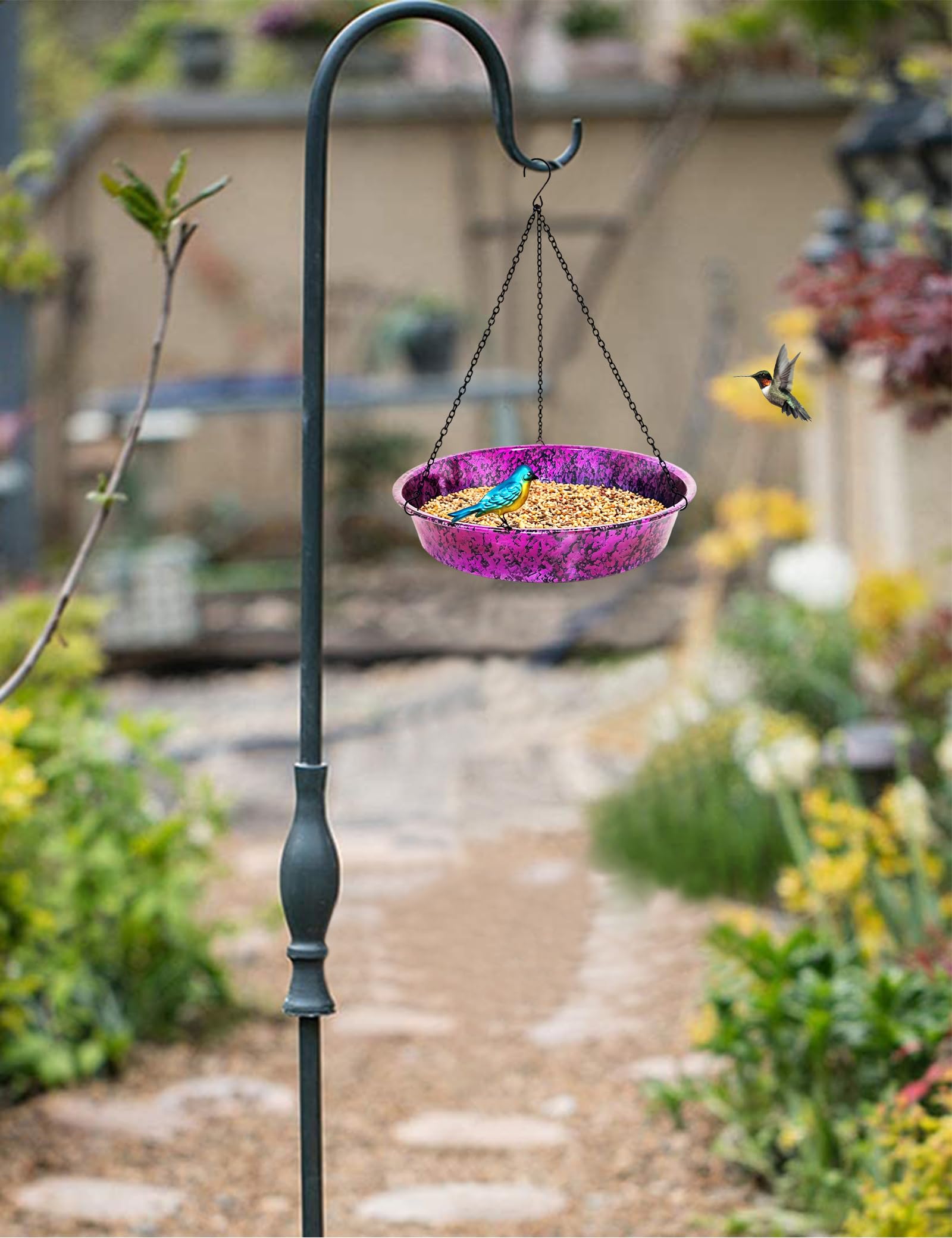 Metallic Purple Blue Bird Bath Feeder Garden Decoration — view 4