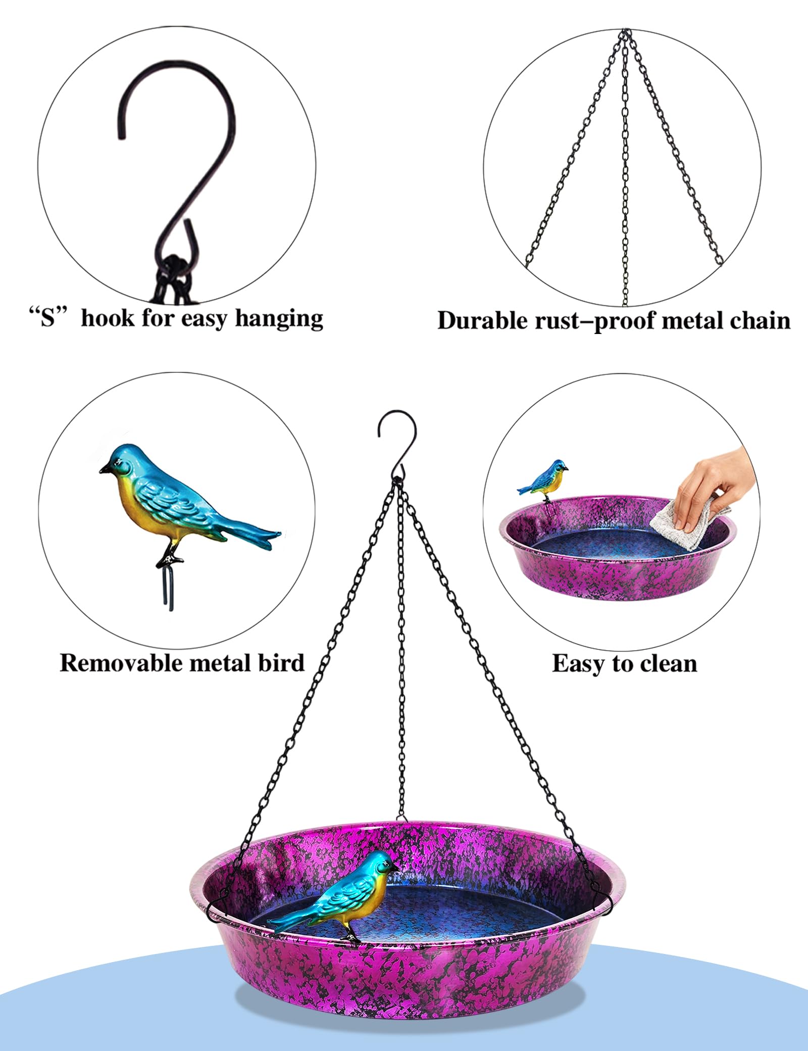 Metallic Purple Blue Bird Bath Feeder Garden Decoration — view 5