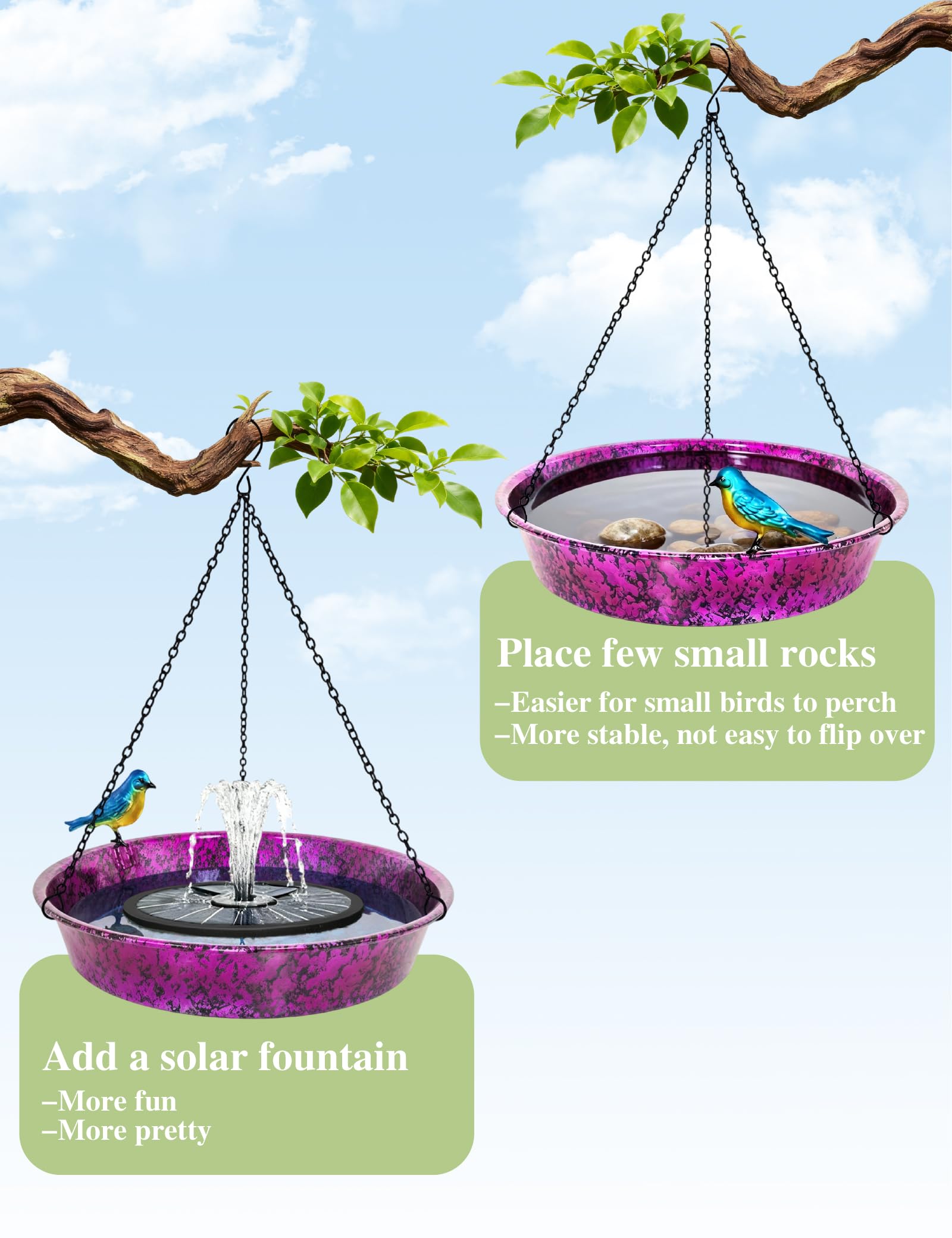 Metallic Purple Blue Bird Bath Feeder Garden Decoration — view 6