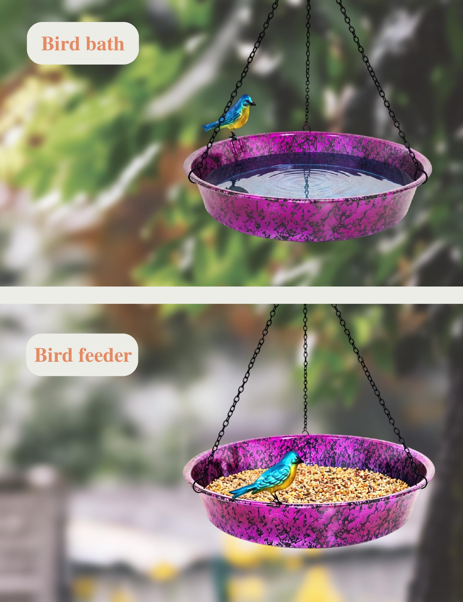 Metallic Purple Blue Bird Bath Feeder Garden Decoration — view 7