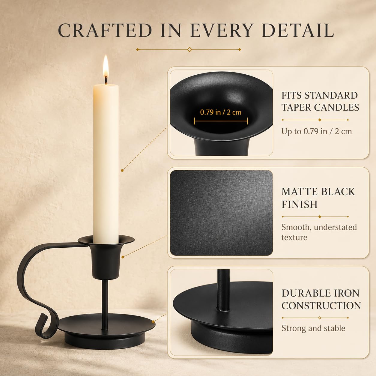 Black Iron Candlestick Holders Set of 2 for Table Decor — view 2