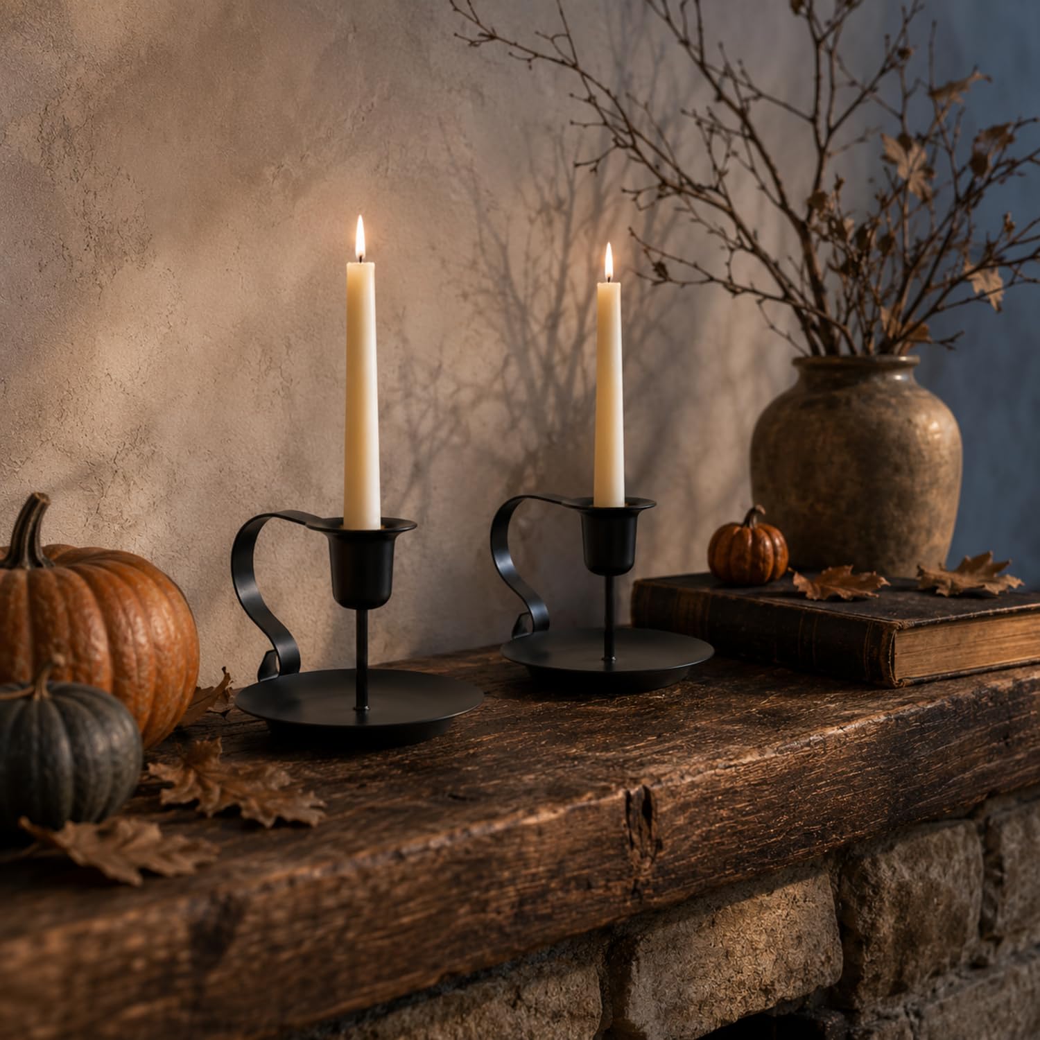 Black Iron Candlestick Holders Set of 2 for Table Decor — view 4