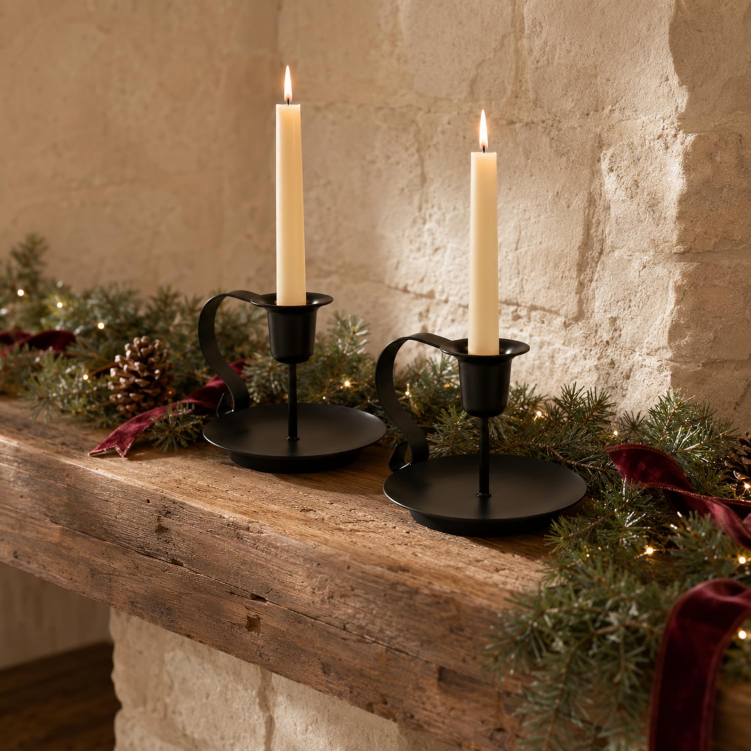 Black Iron Candlestick Holders Set of 2 for Table Decor — view 5