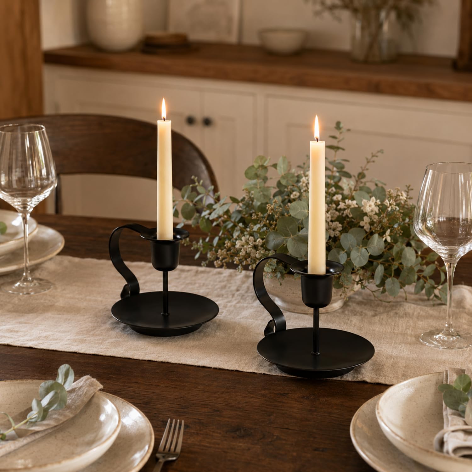 Black Iron Candlestick Holders Set of 2 for Table Decor — view 6
